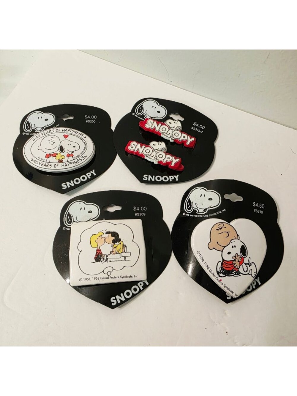 4 Vtg Snoopy Charlie Brown Lucy Lionel Woodstock Hair Clips Barrette Oval Heart